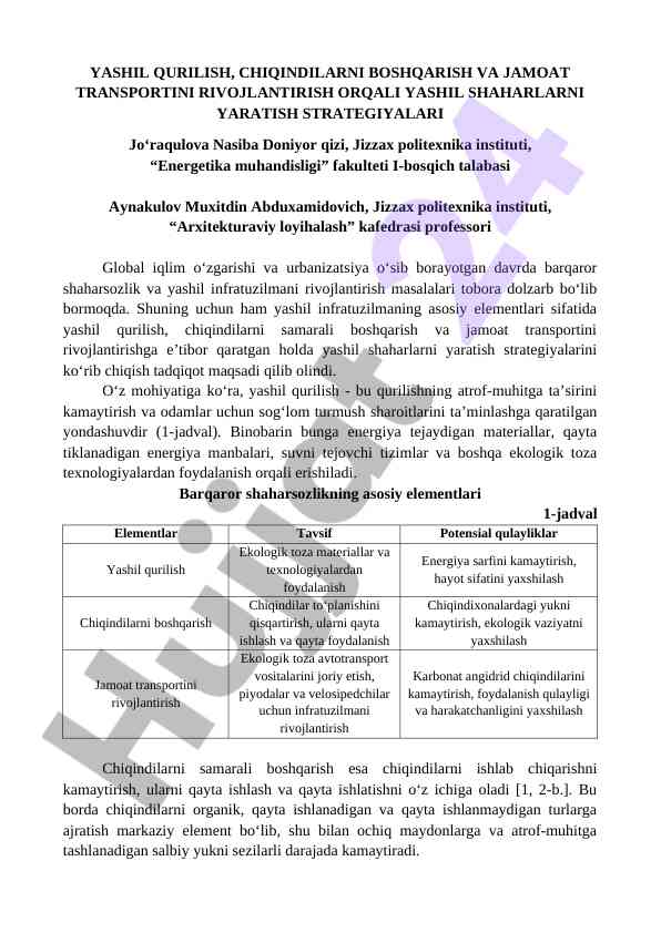 Yashil shaharlarni yaratish strategiyalari