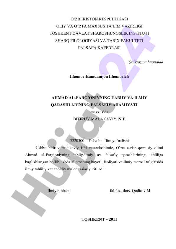 Ahmad al-farg'oniy falsafiy qarashlari tahlili