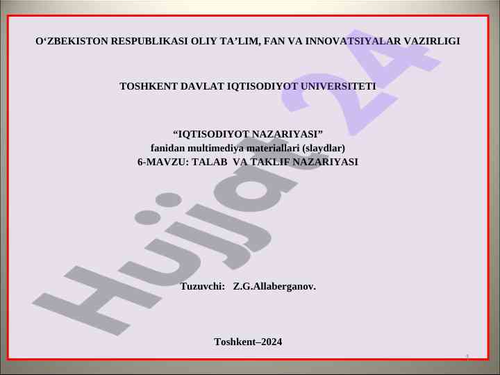 Talab va taklif nazariyasi: o‘quv materiallari