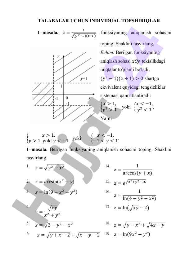 Matematika topshiriqlari va funksiyalarni aniqlash