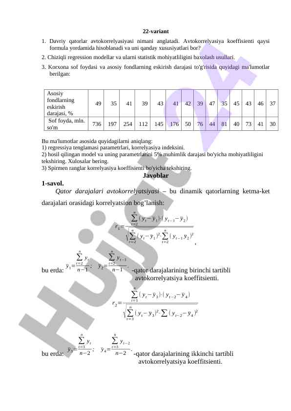Davriy qatorlar avtokorrelyasiyasi va regression modellar