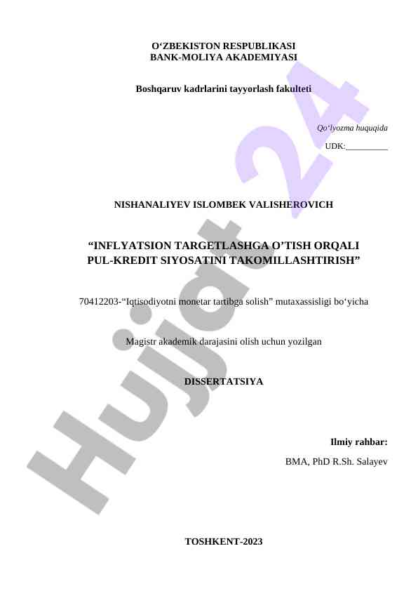 Inflyatsion targetlashga o’tish orqali pul-kredit siyosatini takomillashtirish