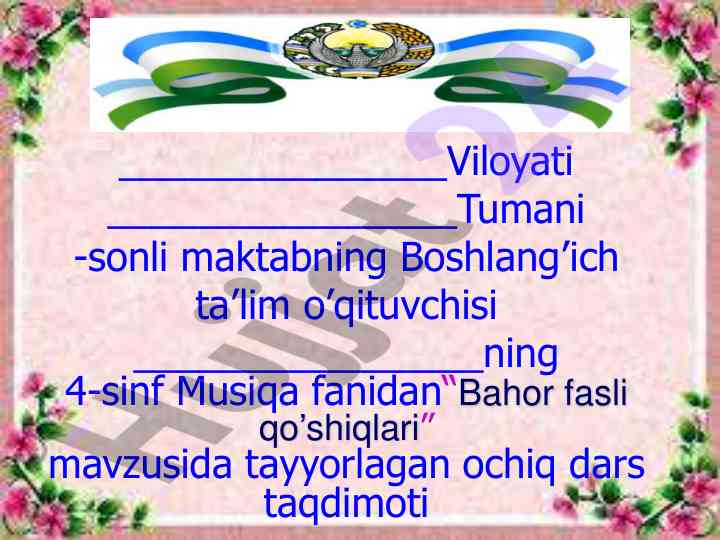 Bahor fasli qo'shiqlari dars ishlanmasi