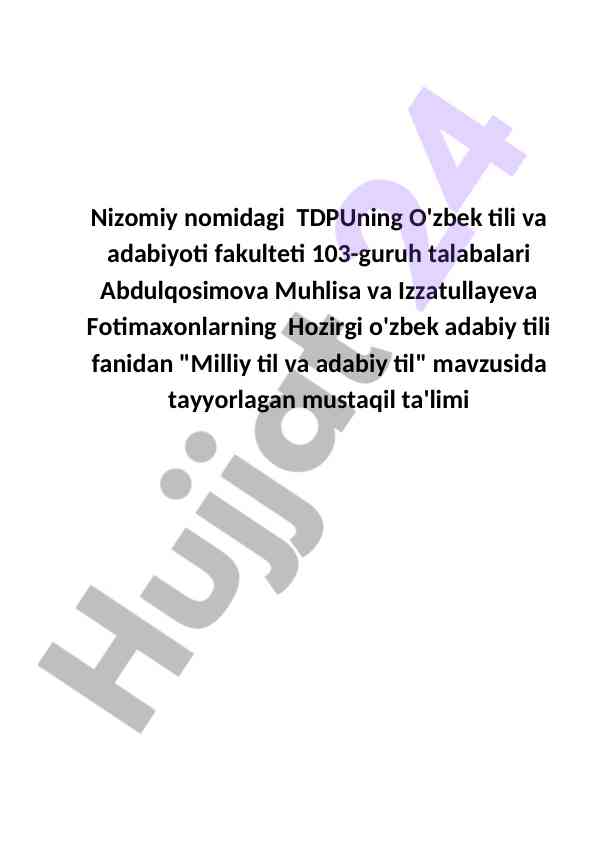 Milliy til va adabiy til mavzusi