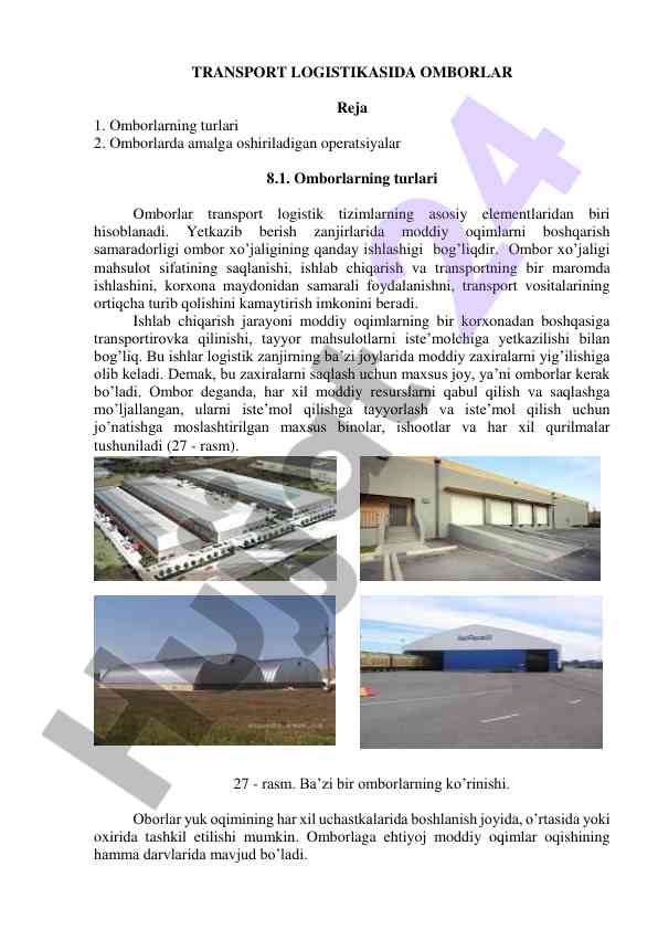 Transport logistikasi omborlarida operatsiyalar tahlili