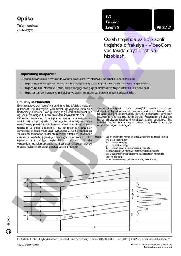 Optik diffraksiyaning asosiy misollari