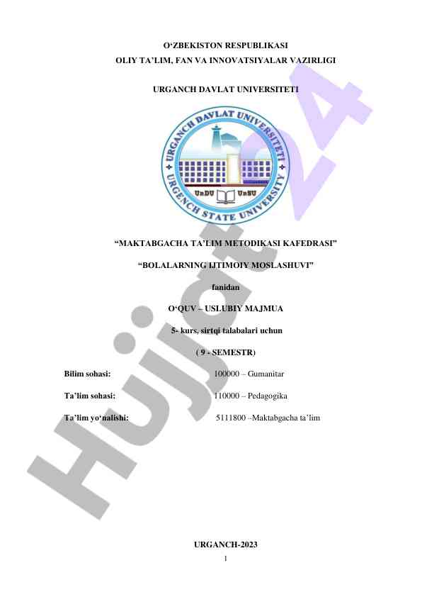 Bolalarning ijtimoiy moslashuvi o‘quv uslubiy majmua