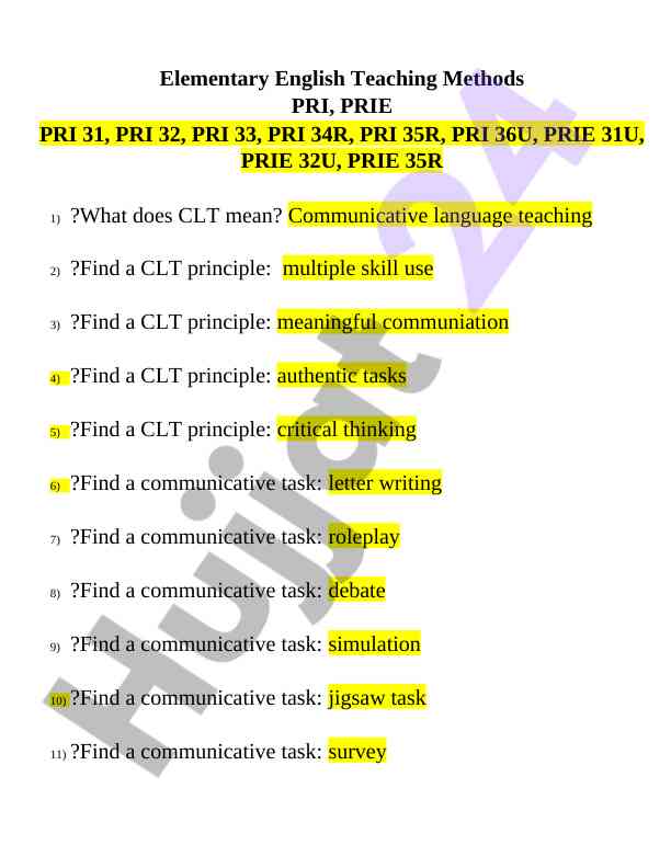 Elementary english teaching methods and communicative tasks