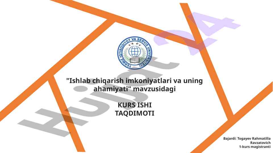 Ishlab chiqarish imkoniyatlari va ahamiyati taqdimoti