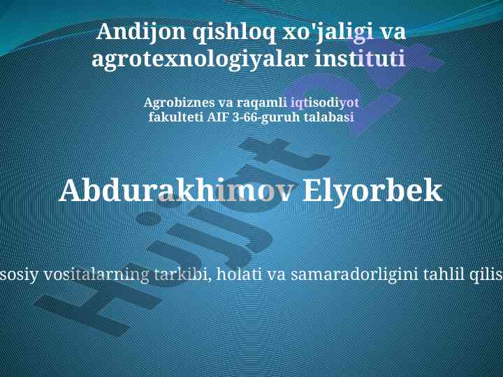 Asosiy vositalarning tahlili va holati