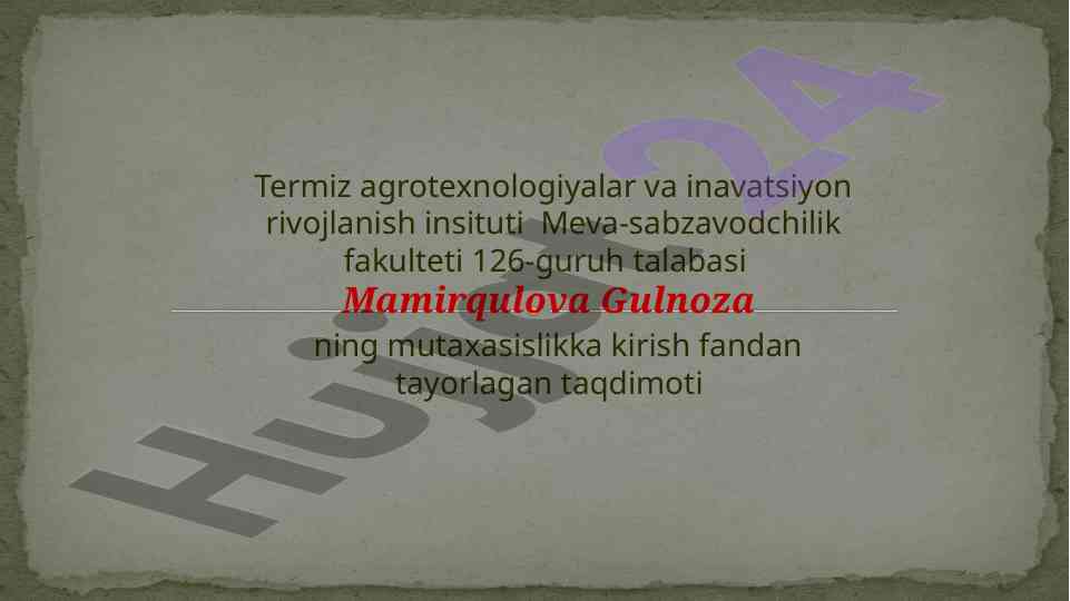Paxta tolasining texnologik xususiyatlari taqdimoti