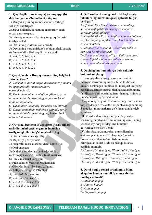 Huquqshunoslik testlar bilan tanishing