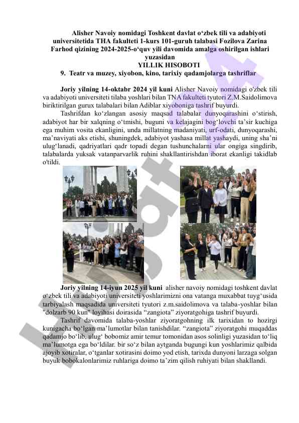 Talabalar uchun o‘quv yili yillik hisobot 2024-2025