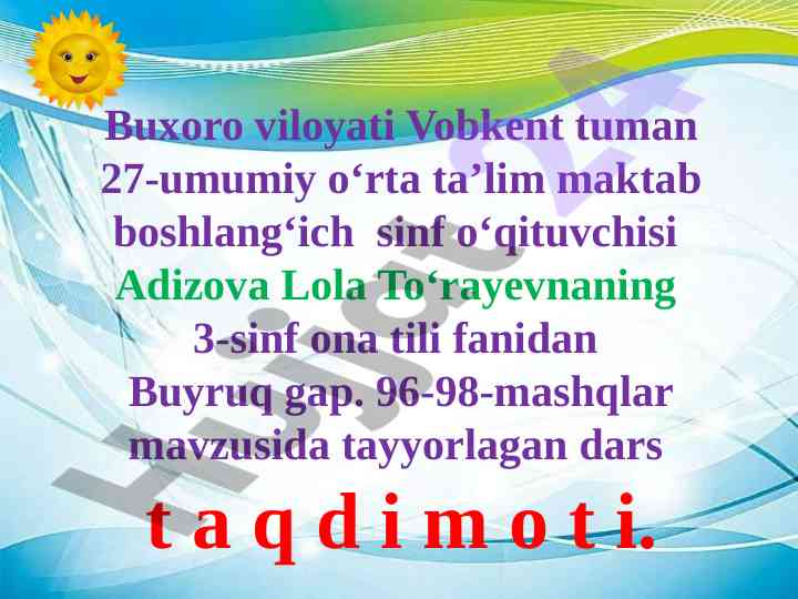 Buyruq gap mavzusidagi dars taqdimoti
