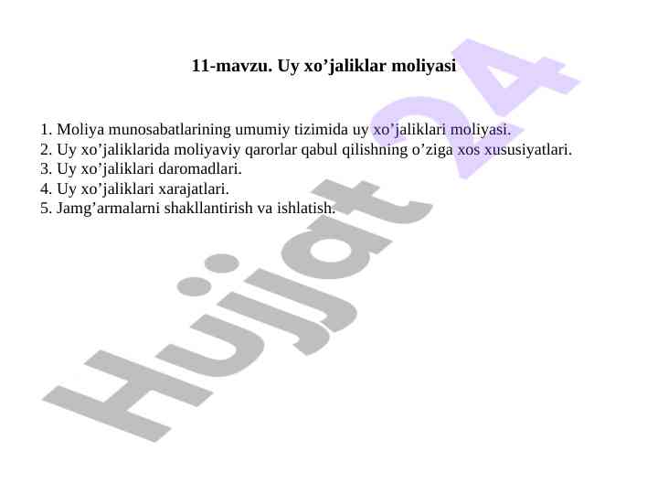 Uy xo‘jaliklari moliyasi asoslari va xususiyatlari