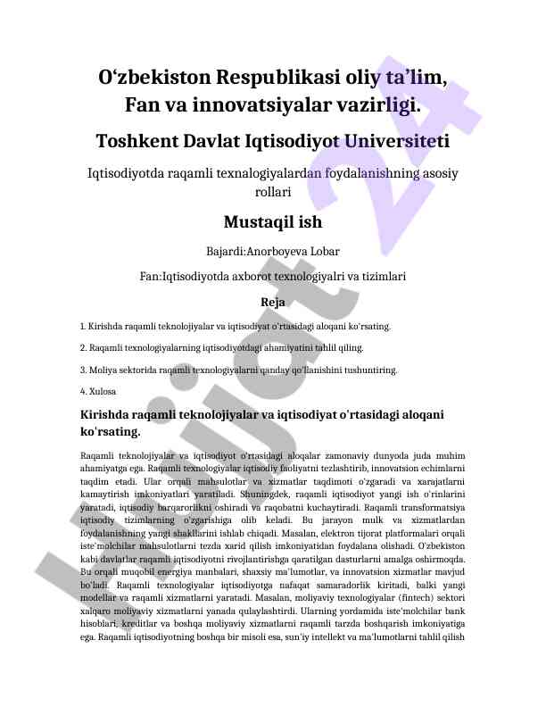 Raqamli texnologiyalar va iqtisodiyot o'rtasidagi aloqa