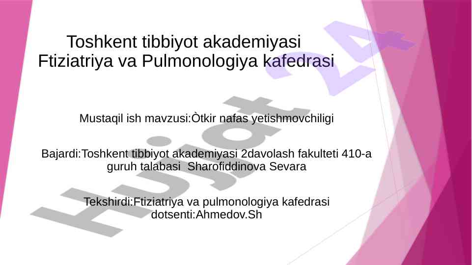O'tkir nafas yetishmovchiligi tavsifi va davolash
