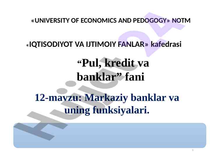 Markaziy banklar va ularning funksiyalari