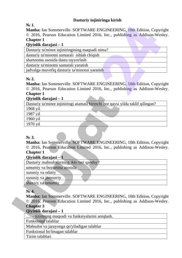 Dasturiy injinirova kirish testlari