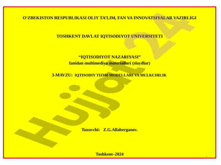 Iqtisodiy tizim modellari va mulkchilik slaydlar