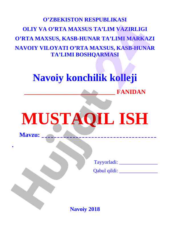 Fanidan mustaqil ish mavzusi