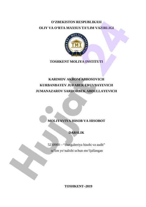 Buxgalteriya hisobi va audit o‘quv qo‘llanmasi