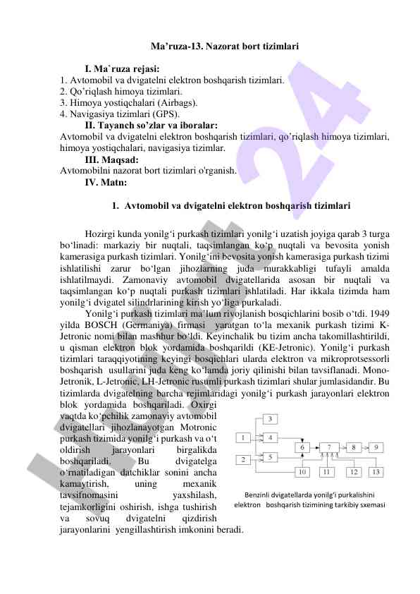 Avtomobil va dvigatelni elektron boshqarish tizimlari