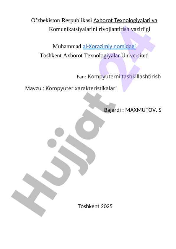 Kompyuter xarakteristikalari va qurilmalari