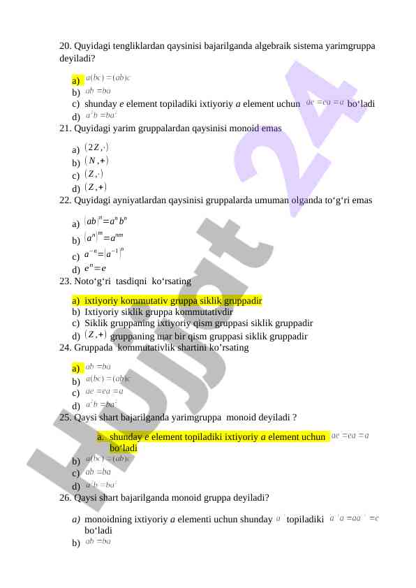 Algebraik sistema va uning turlari