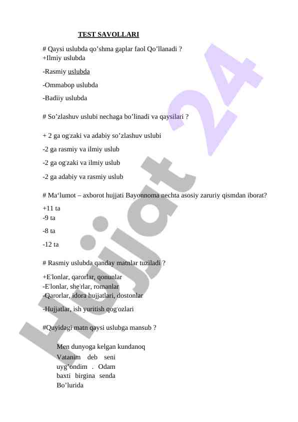 Uslublar bilan bog‘liq savollar