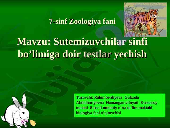 7-sinf zoologiya fani sutemizuvchilar testlari