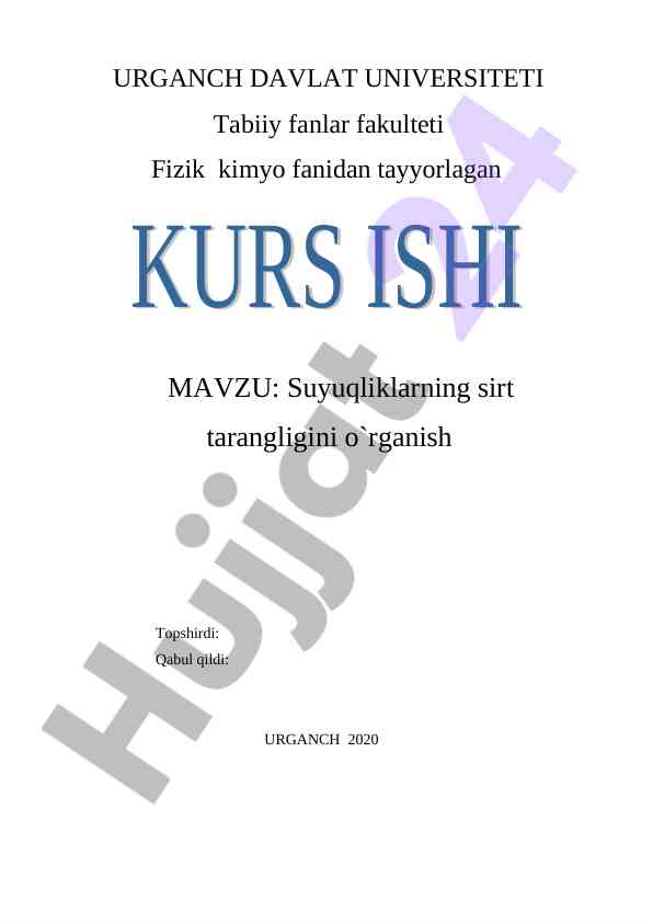 Suyuqliklarning sirt tarangligini o'rganish