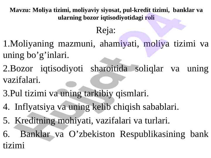 Moliya tizimi va banklar iqtisodiyotdagi roli