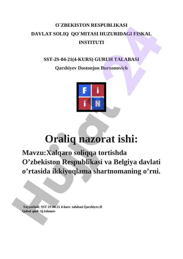 Xalqaro soliqqa tortishda o'zbekiston va belgiya