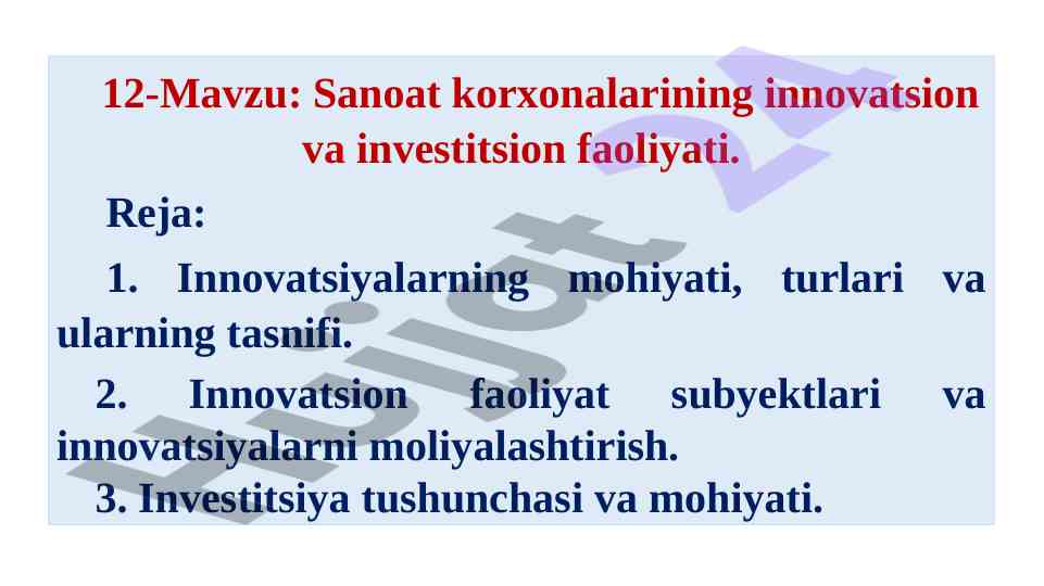 Sanoat korxonalarining innovatsion faoliyati