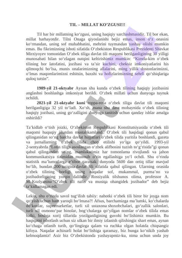 O‘zbek tilining millat ko‘zgusi olaroq ahmiyati