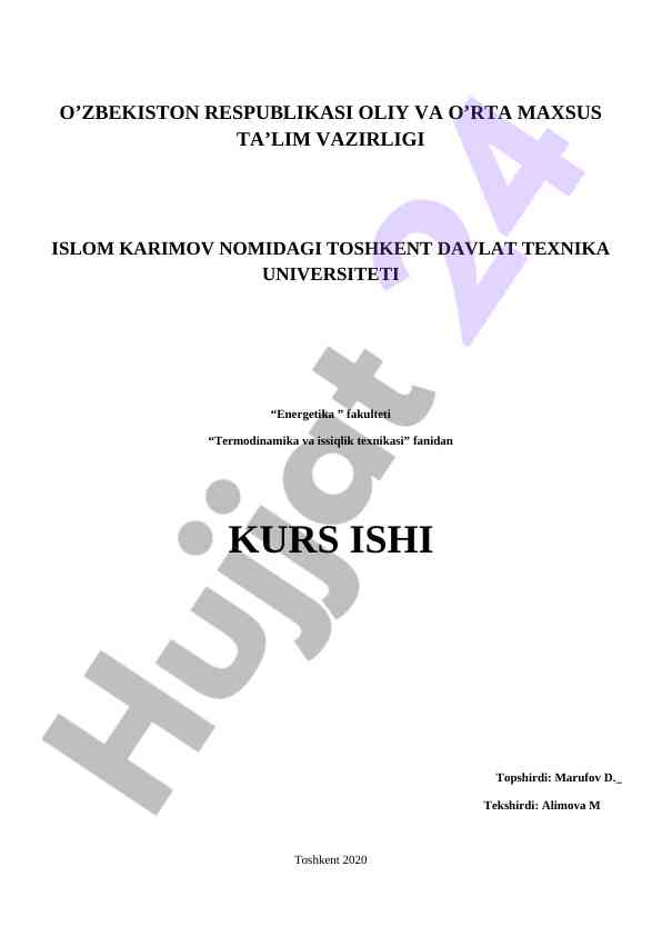 Termodinamika va issiqlik texnikasi kurs ishlari