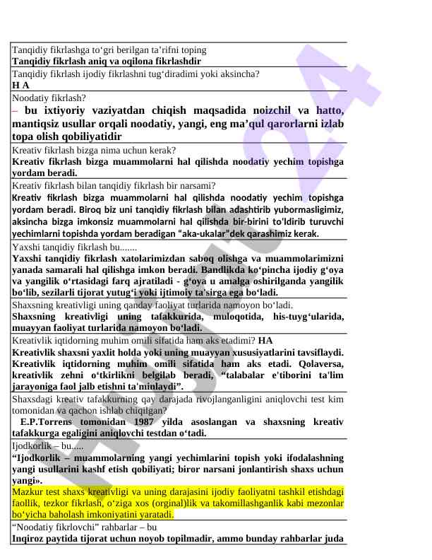 Ijodiy tafakkur va tanqidiy fikrlash rivoji