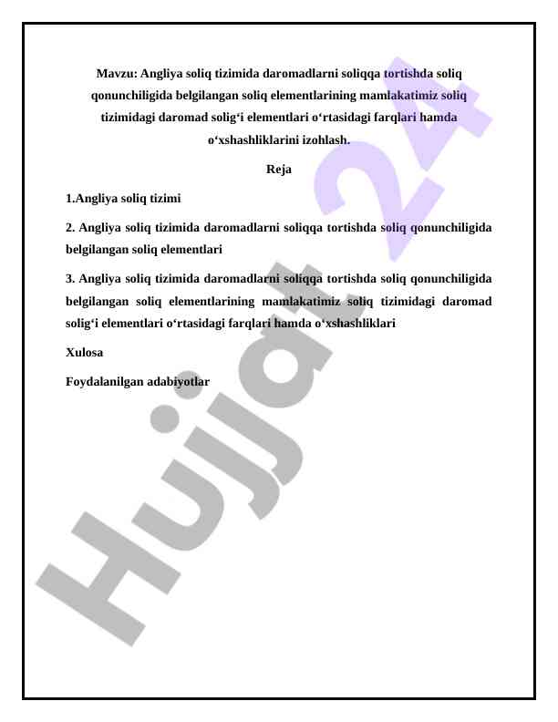 Angliya soliq tizimida daromadlarni soliqqa tortish