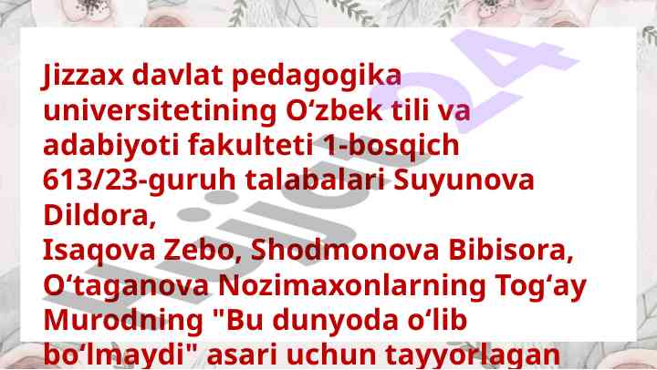 Tog‘ay murodning asariga taqdimot
