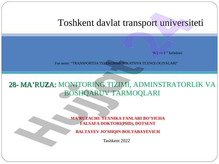 Transportda telekommunikatsiya texnologiyalari kursi