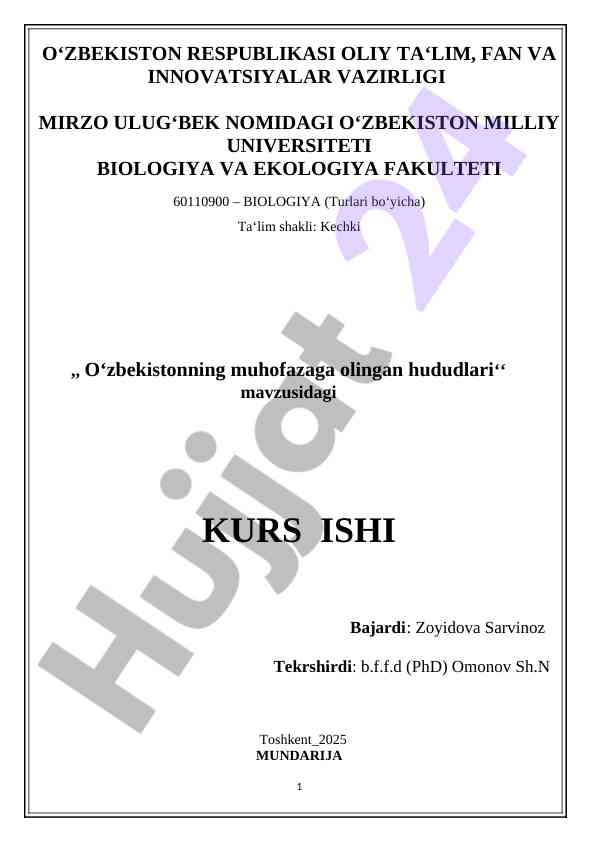 O'zbekistonning muhofazaga olingan hududlari bo'yicha kurs ish