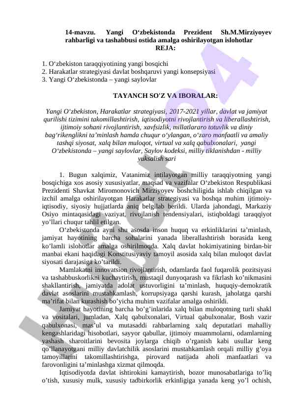 Yangi o‘zbekistonda harakatlar strategiyalari