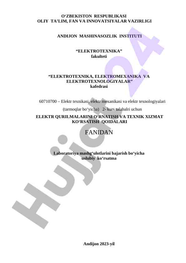 Elektr qurilmalarini o‘rnatish va texnik xizmat bajarish