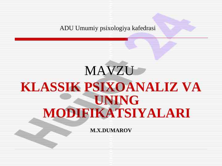 Klassik psixoanaliz va uning modifikatsiyalari