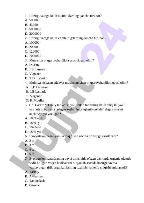 O'simliklarning turlari va evolyutsion nazariyalar