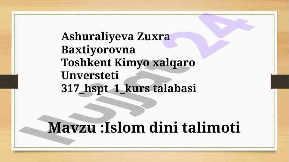 Islom dini ta'limoti va axloqi