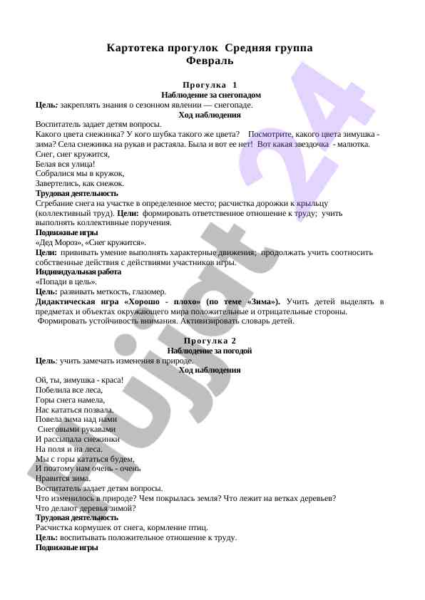 Наблюдение за снегопадом в средней группе