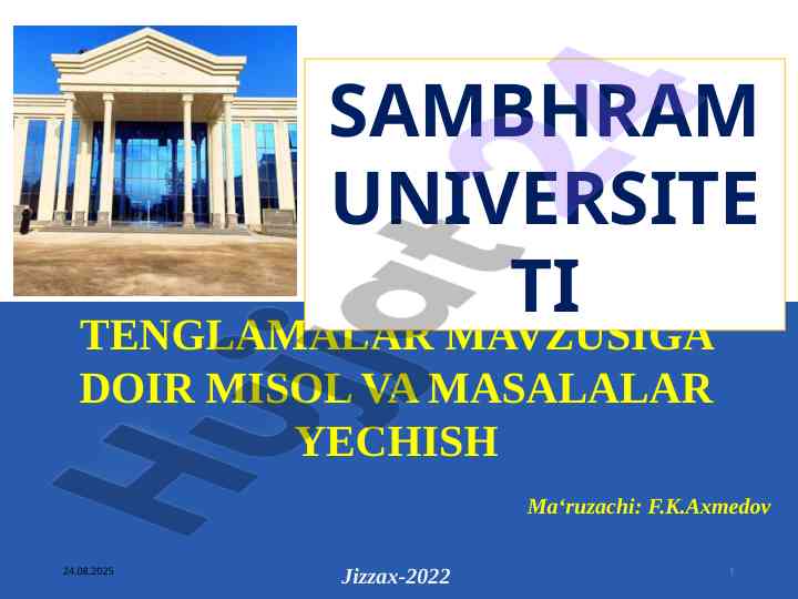 Tenglamalar mavzusiga doir misol va masalalar yechish