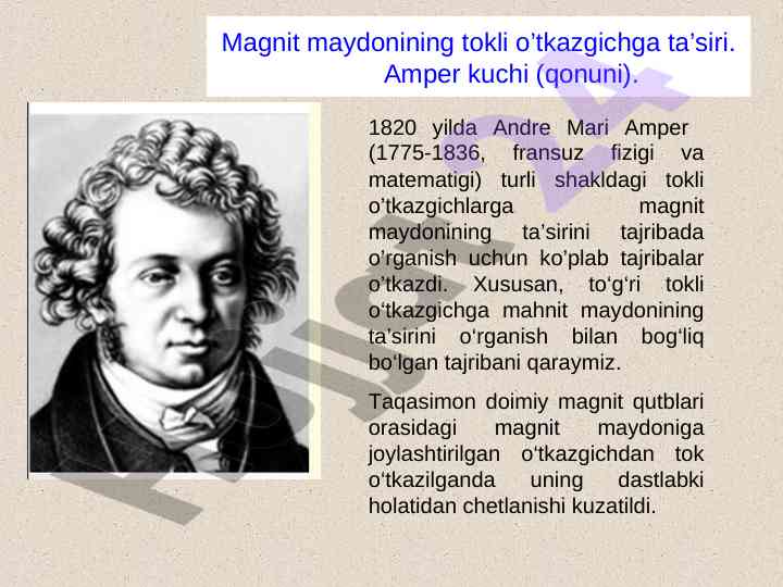 Magnit maydonining tokli o’tkazgichga ta’siri